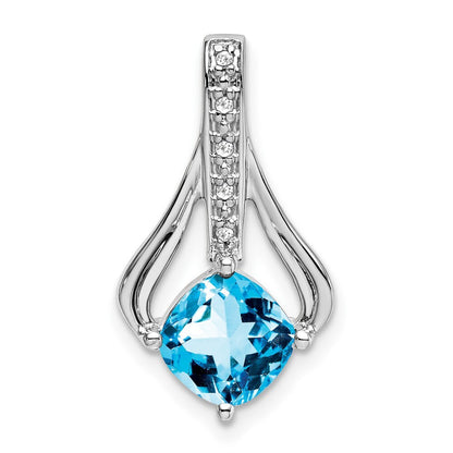 14k White Gold Blue Topaz and Diamond Pendant for Women