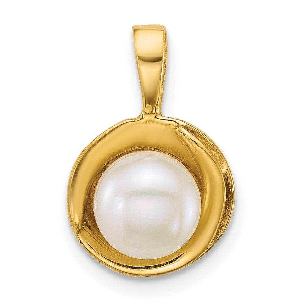 14k Yellow Gold Polished 6-7mm Button White Freshwater Cultured Pearl Pendant