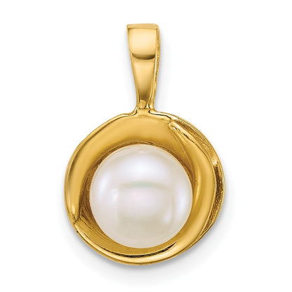 14k Yellow Gold Polished 6-7mm Button White Freshwater Cultured Pearl Pendant