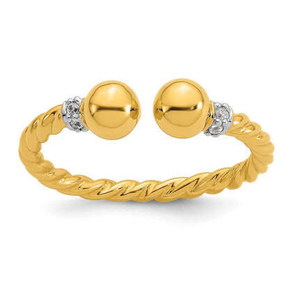 Sterling Silver Gold-plated Polished and Twisted CZ Ball End Size 8 Ring