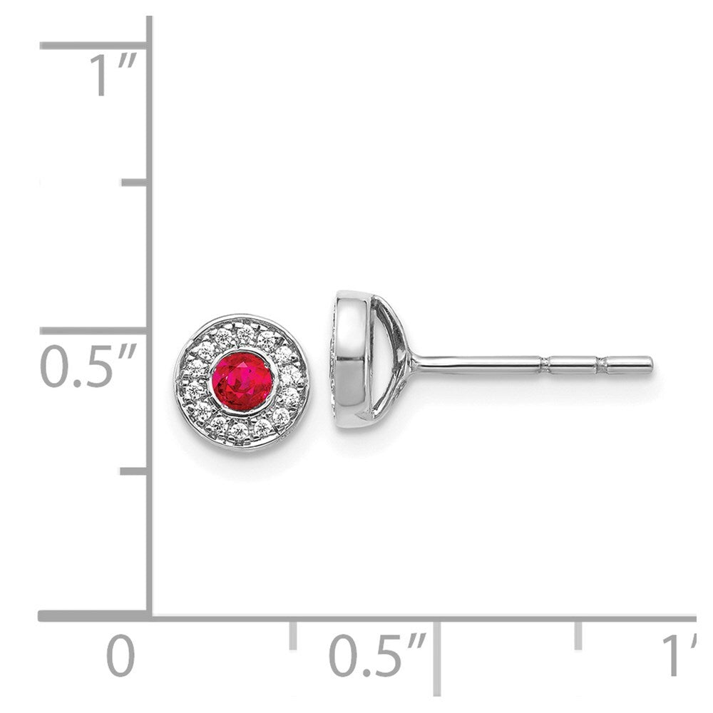 14k White Gold Diamond and Ruby Halo Stud Earrings