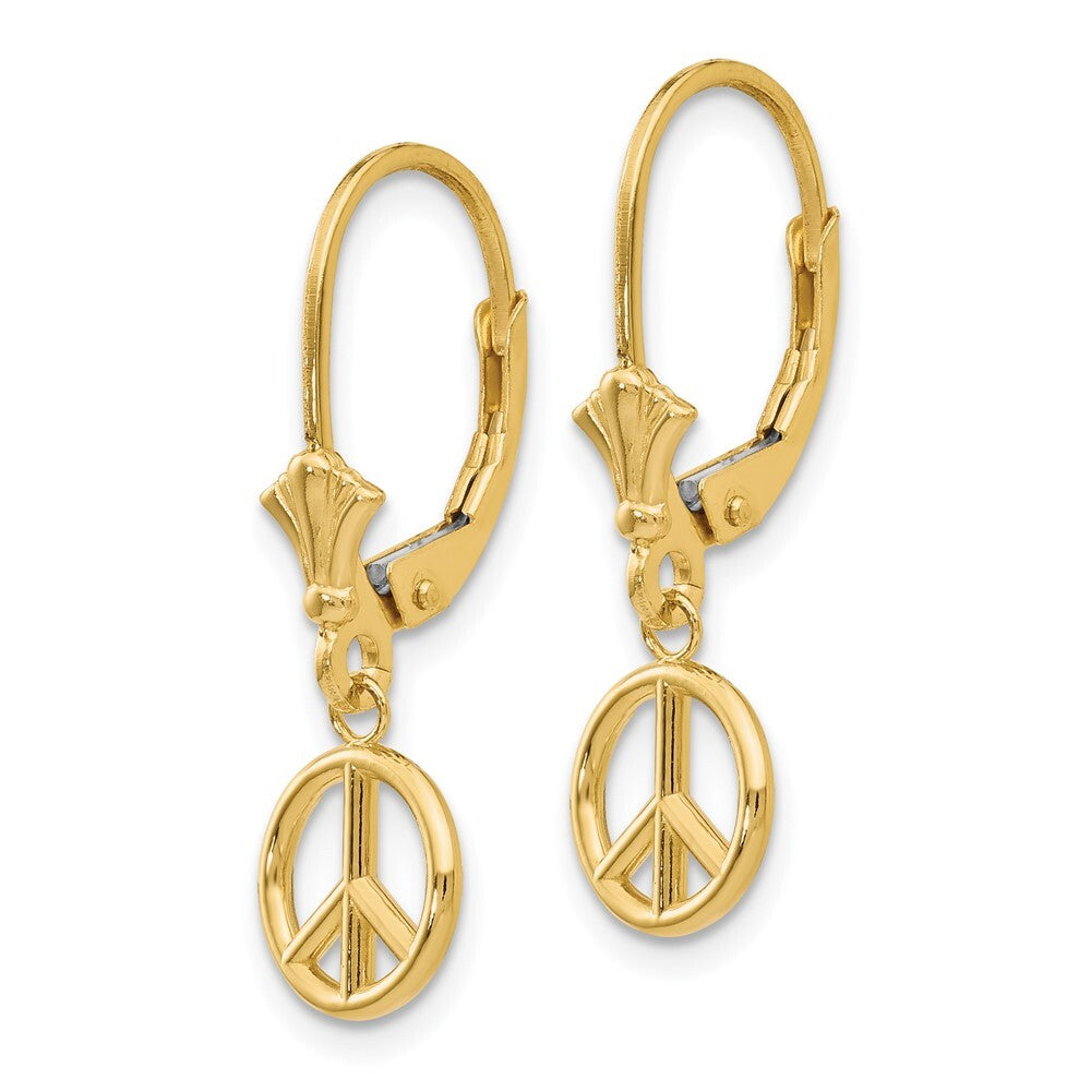 14k Yellow Gold 3-D Peace Symbol Leverback Earrings