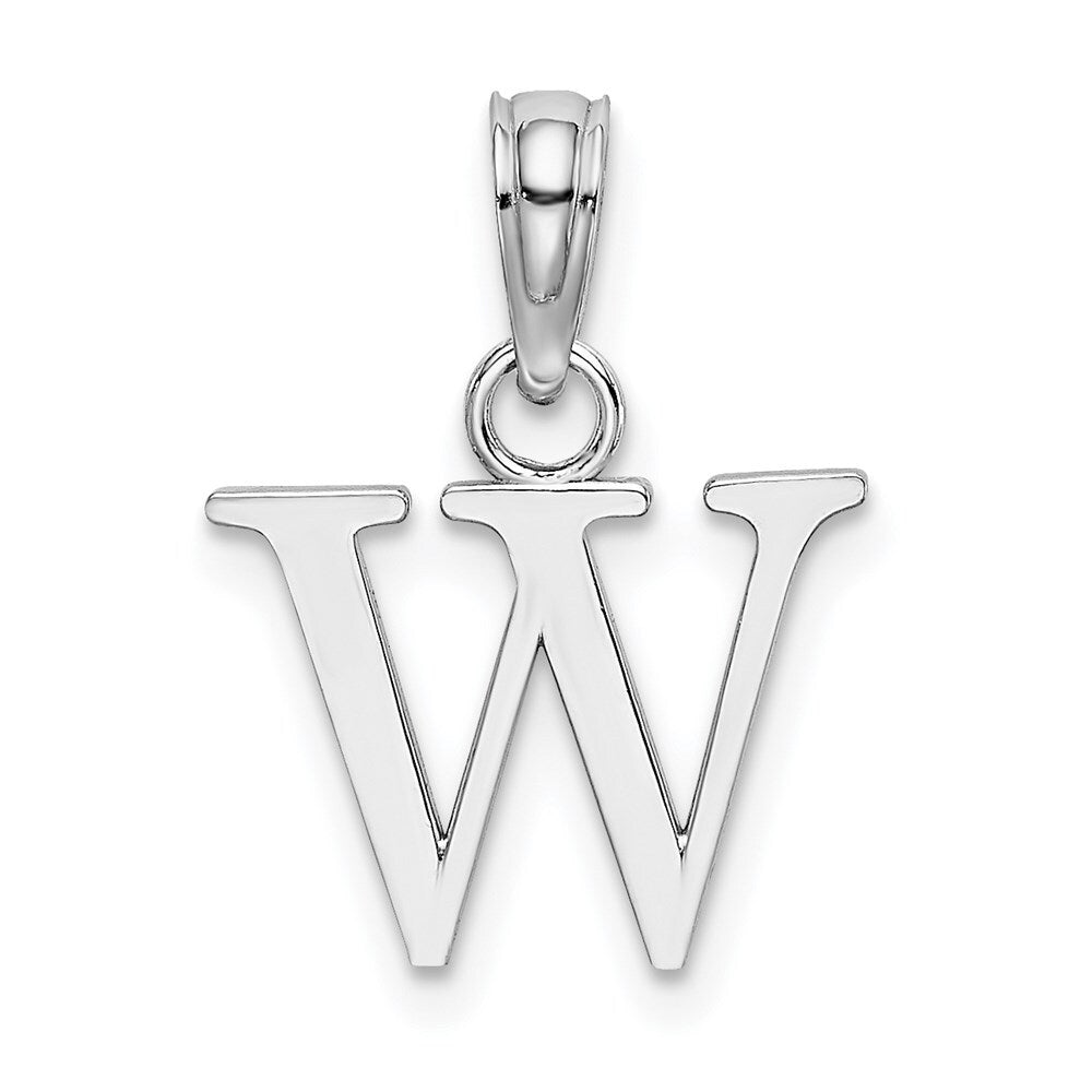 14k White Gold Polished Block Letter W Initial Pendant for Women