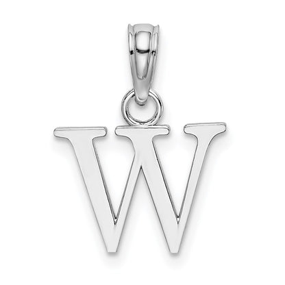 14k White Gold Polished Block Letter W Initial Pendant for Women
