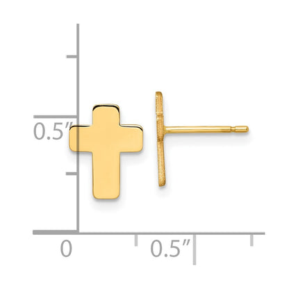 14k Yellow Gold Gold Polished Cross Stud Earrings Gift for Women