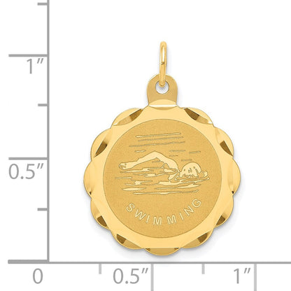 14k Yellow Gold Swimming Disc Charm Pendant for Women