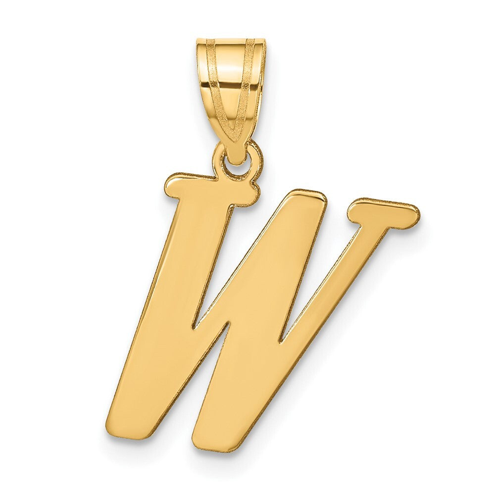 14k Yellow Gold Polished Letter W Initial Pendant for Women