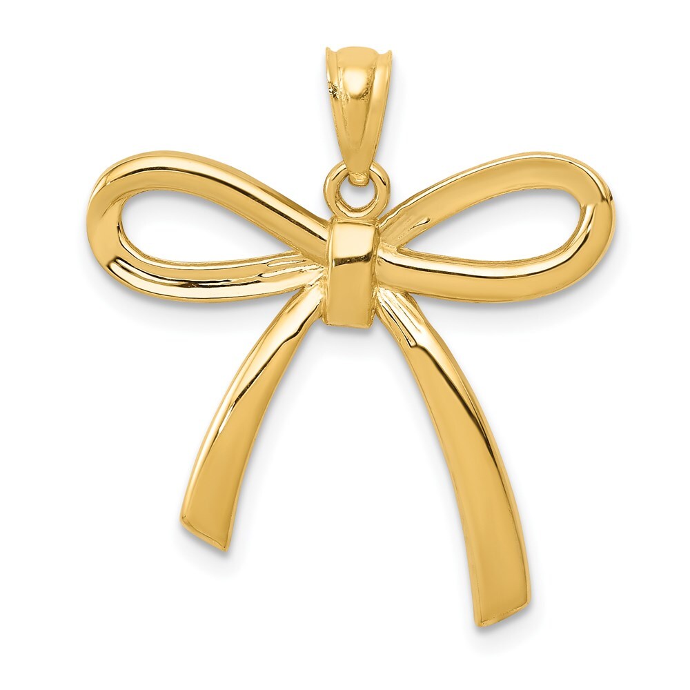 14k Yellow Gold Gold Polished Ribbon Bow Pendant for Women