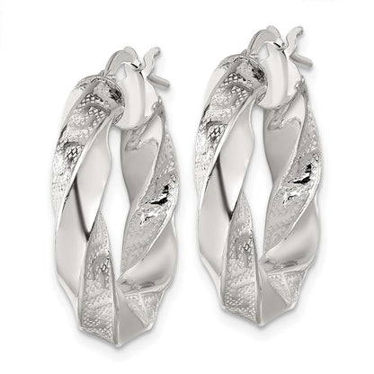 Sterling Silver Polished Greek Key 5mm Twisted Hoop Earrings