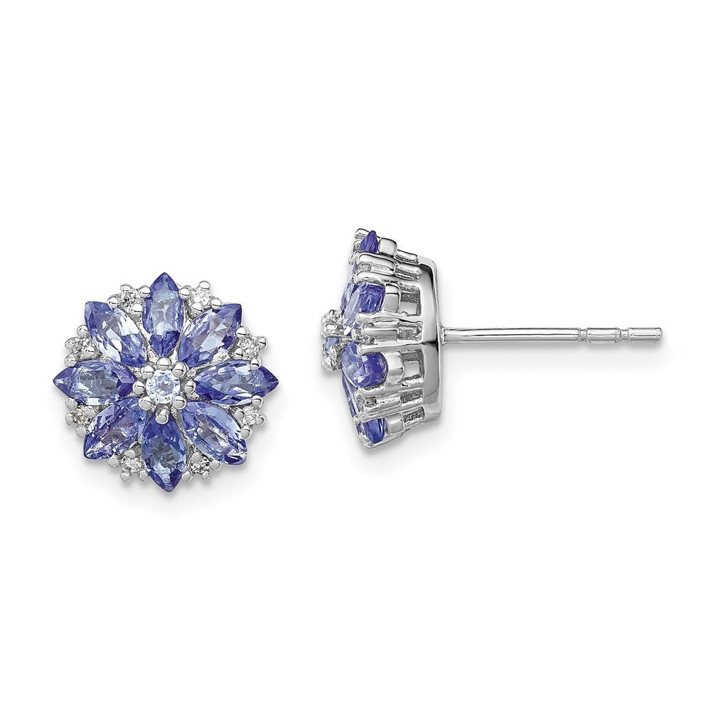 Sterling Silver Rhodium Plated Diamond & Tanzanite Earrings