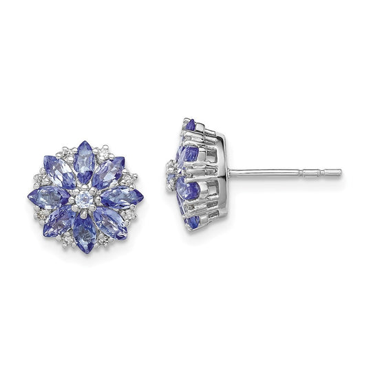 Sterling Silver Rhodium Plated Diamond & Tanzanite Earrings