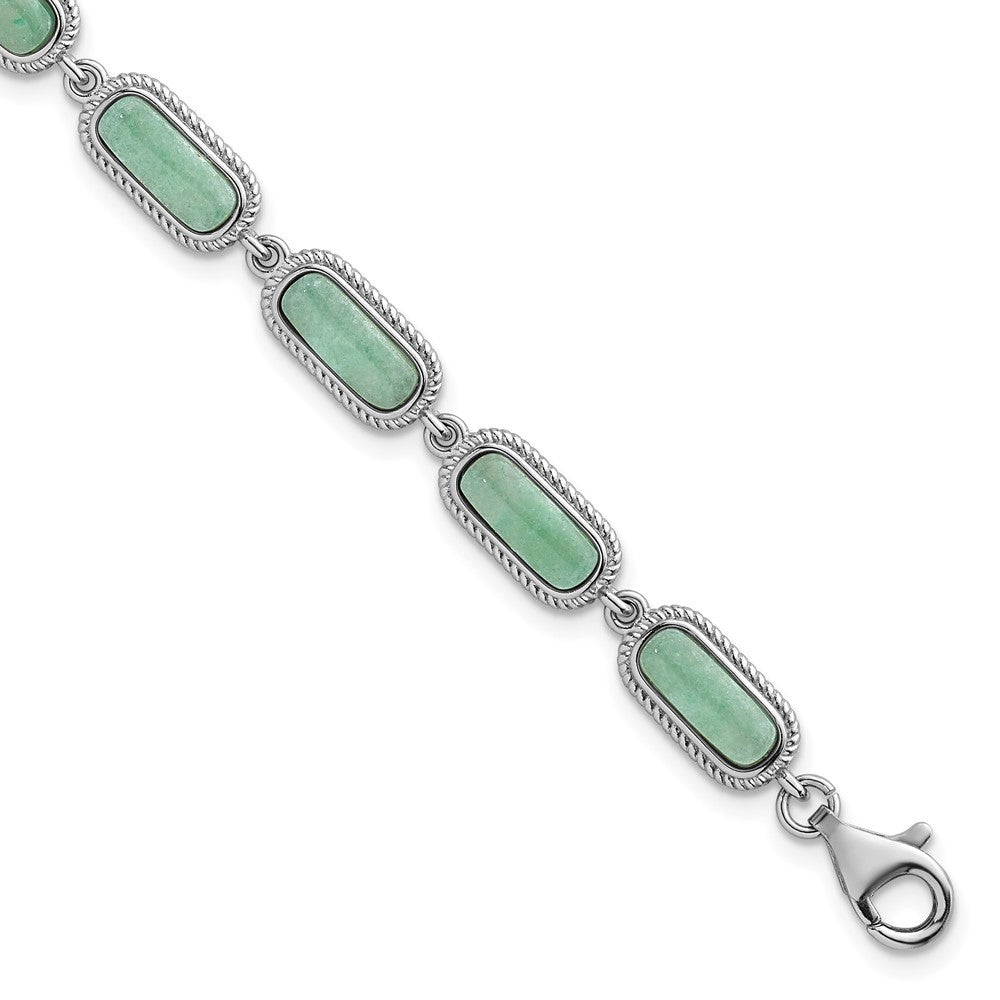 Sterling Silver Rhodium-plated and Twisted Jade Bracelet 7.5" with .25" Ext