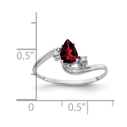 14k White Gold 6x4mm Pear Garnet AA Diamond ring