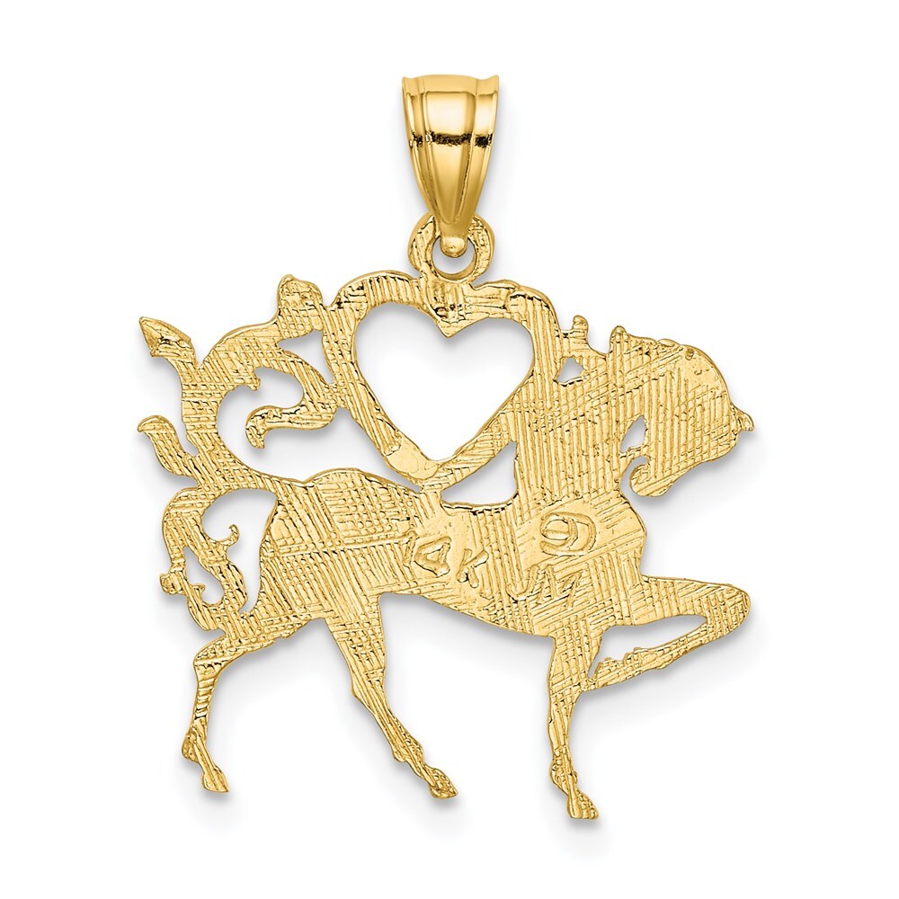 14k Yellow Gold Textured Heart and Horse Charm Pendant for Women