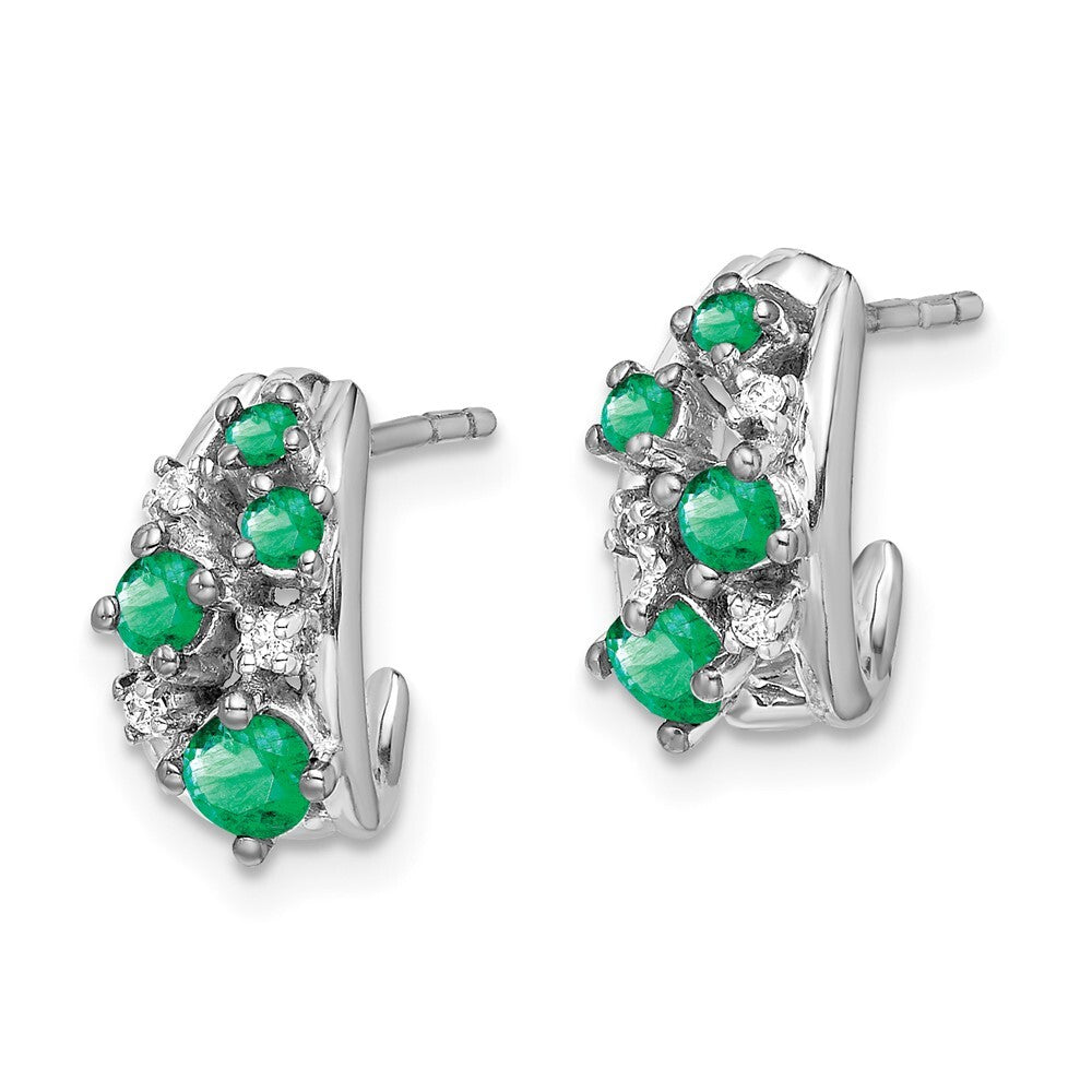 14k White Gold Diamond and Emerald Polished Hoop Earrings