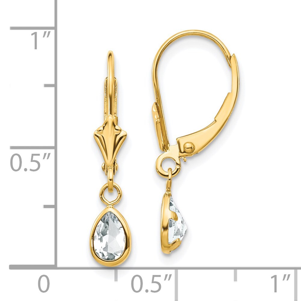 14k Yellow Gold 6x4mm April White Topaz Stud Earrings Gift for Women