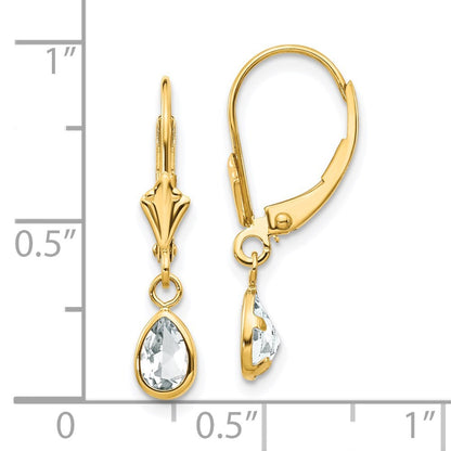 14k Yellow Gold 6x4mm April White Topaz Stud Earrings Gift for Women