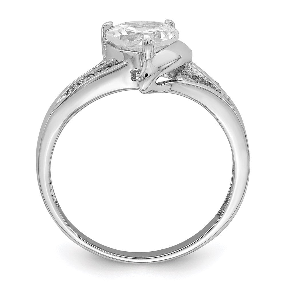 Sterling Silver Rhodium Plated Cubic Zirconia Heart Ring Size 8
