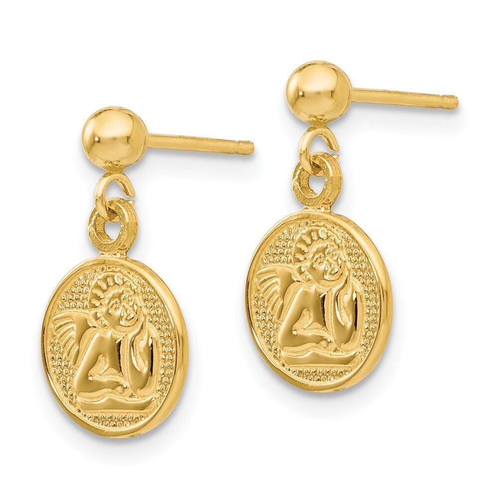 14k Yellow Gold Polished Raphael Angel Stud Earrings Gift for Women