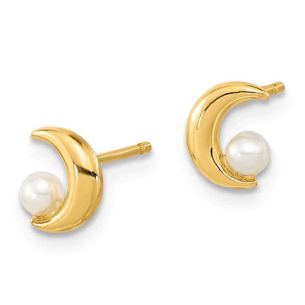 14k Yellow Gold Polished Half Moon 2.5-3mm Cultured Pearl Stud Earrings