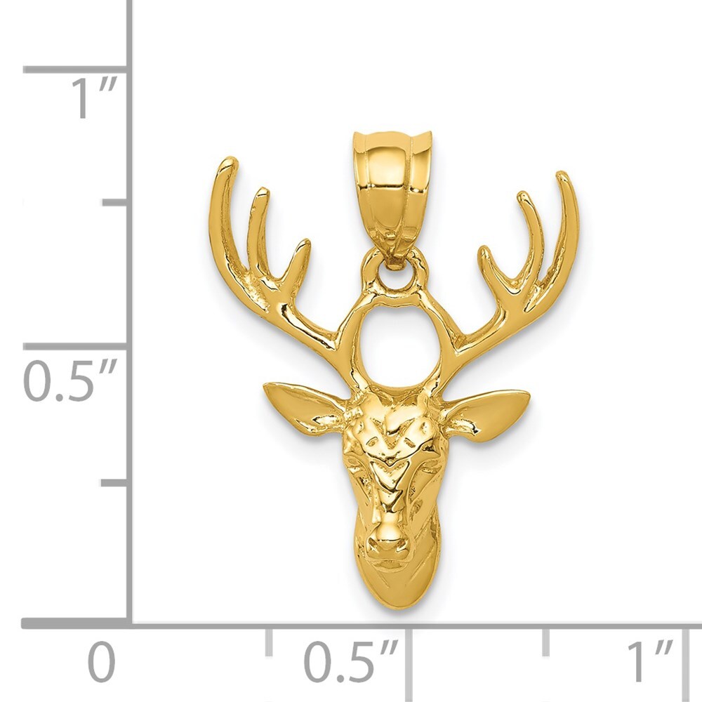 14k Yellow Gold Polished Deer Head Pendant for Women