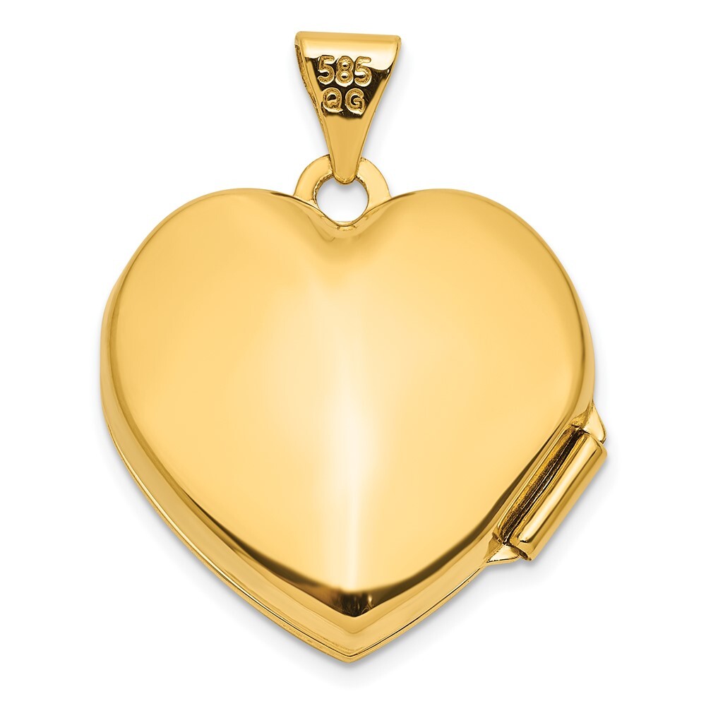 14k Yellow Gold Polished Fancy Floral Border and Crest 18mm Heart Locket Pendant