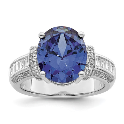 Sterling Silver Rhodium plated Blue & White CZ Ring Size 6