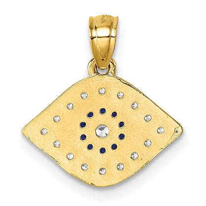 14k Yellow Gold Polished Lab Created Blue Spinel and CZ Evil Eye Charm Pendant