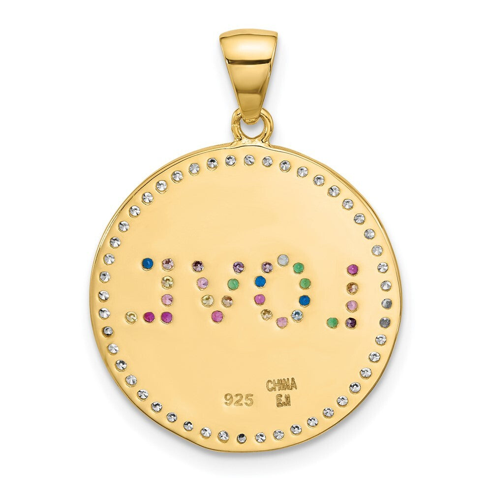 Sterling Silver Gold-tone Rainbow Cubic Zirconia Love Disc Pendant
