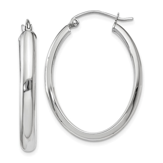 14k White Gold Polished 3.75mm Oval Tube Hoop Earrings Gift for Women