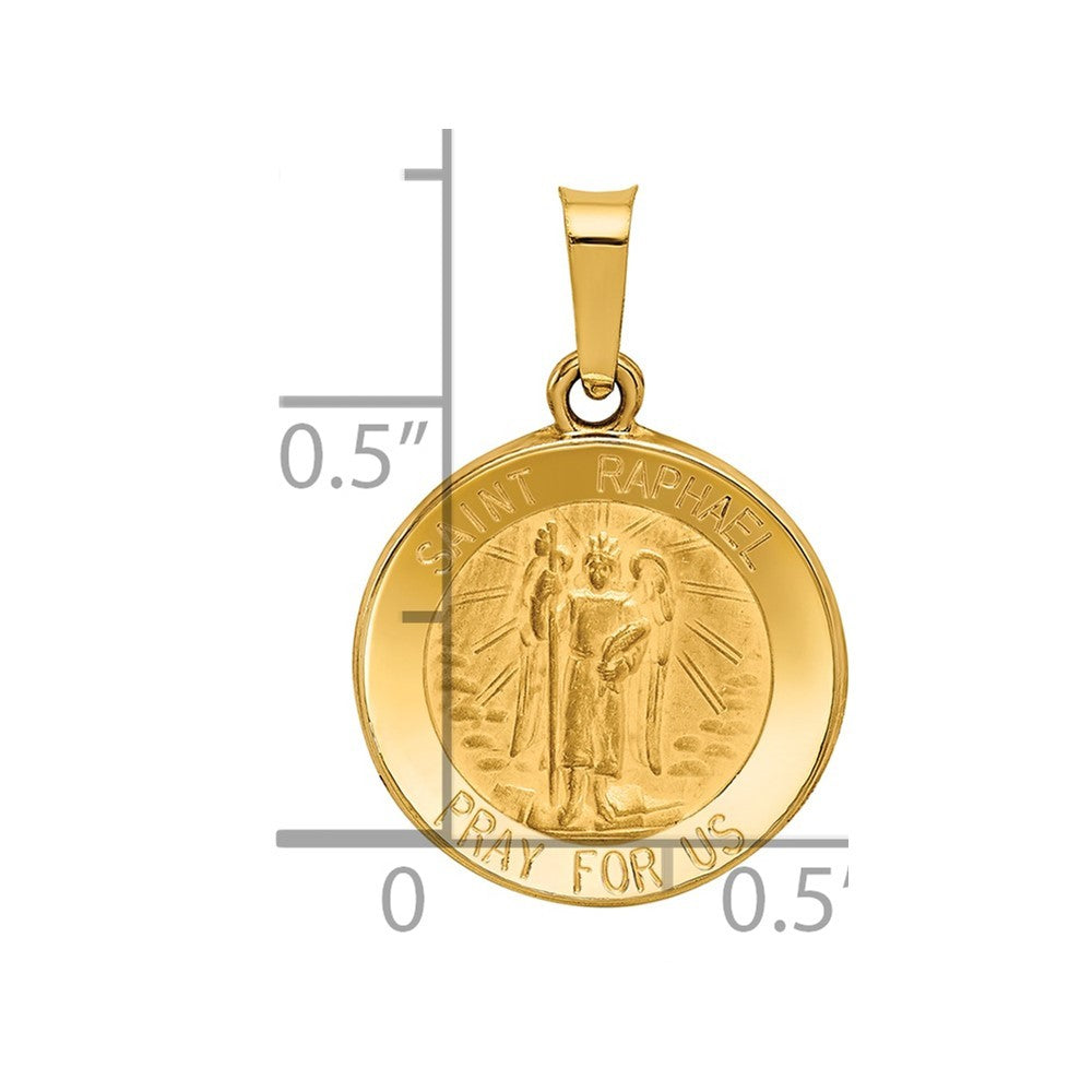 14k Yellow Gold Polished and Satin St Raphael Medal Hollow Pendant