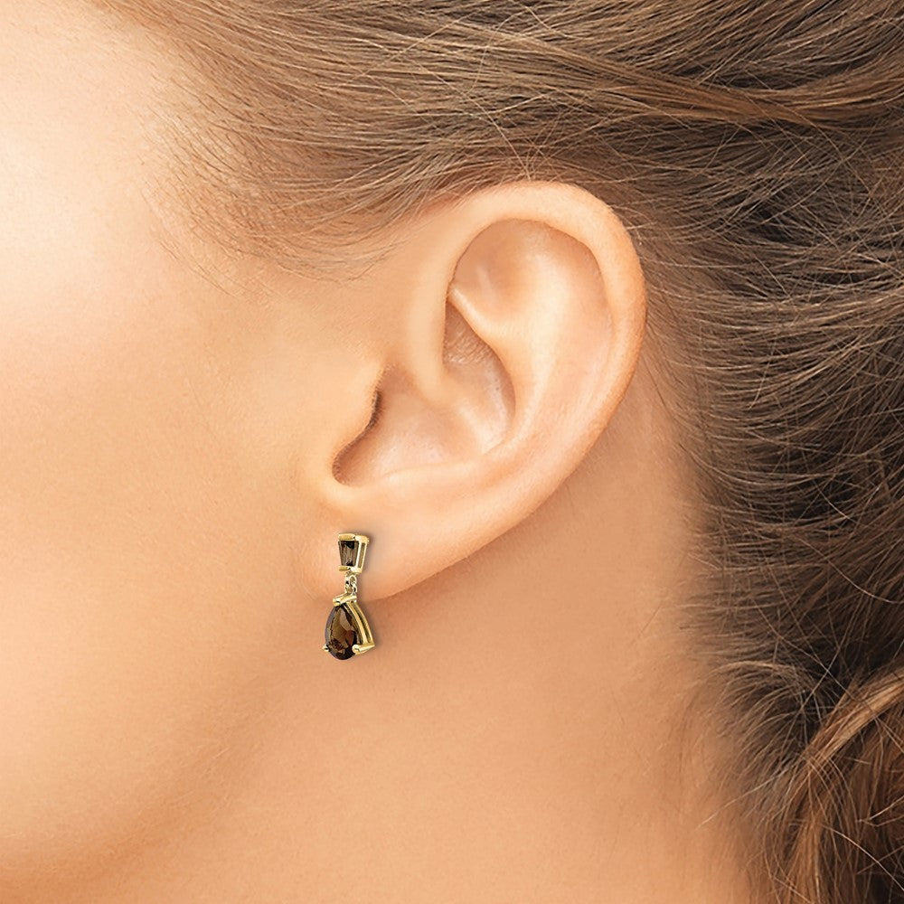 14k Yellow Gold  Smoky Quartz Post Earrings