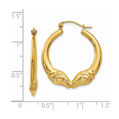 14k Yellow Gold Polished Ram Hoop Earrings