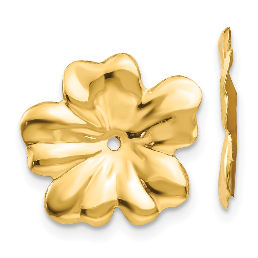 14k Yellow Gold Polished Floral Earring Jackets Gift for Women