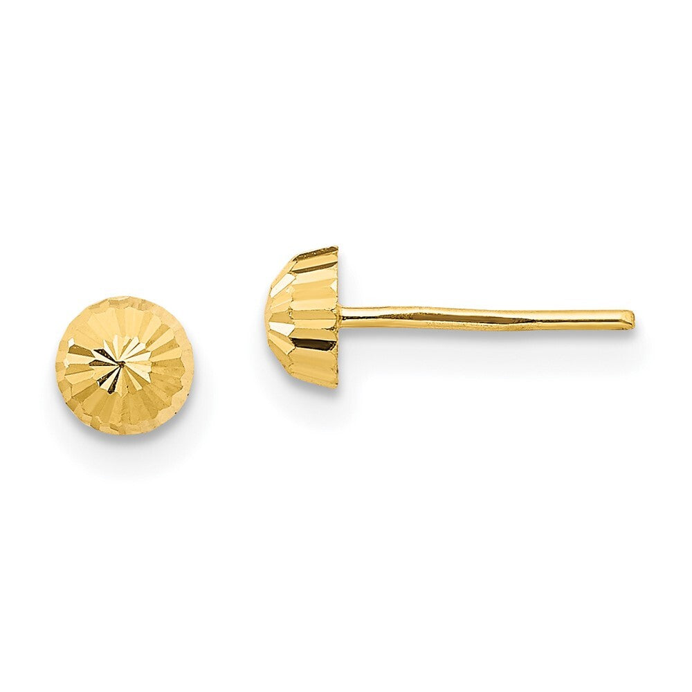 14k Yellow Gold Diamond Cut 4mm Half-Ball Stud Earrings Gift for Women