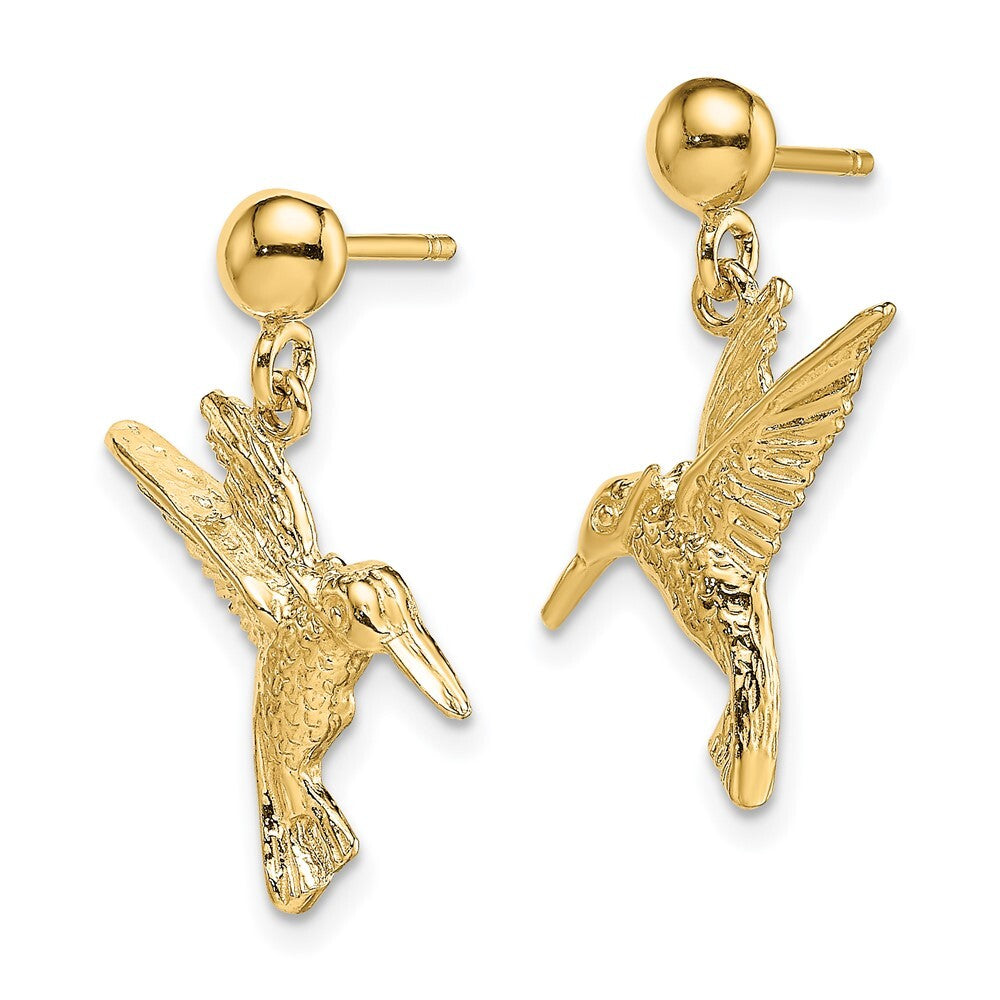 14k Yellow Gold Hummingbird Dangle Earrings Gift for Women