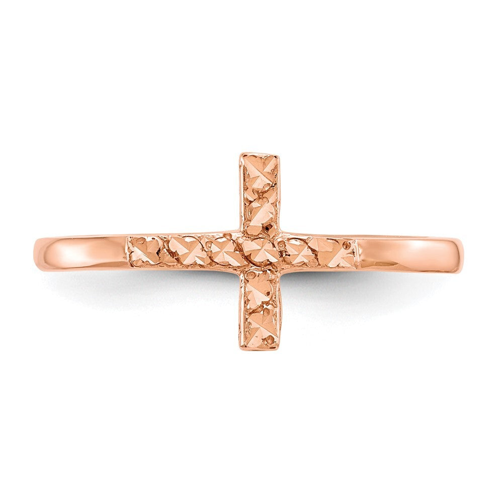 14k Rose Gold Polished & Diamond-Cut Cross Ring