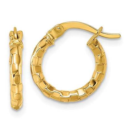 14k Yellow Gold Polished 2.3 x 14mm Textured Tube Hoop Earrings Gift for Women