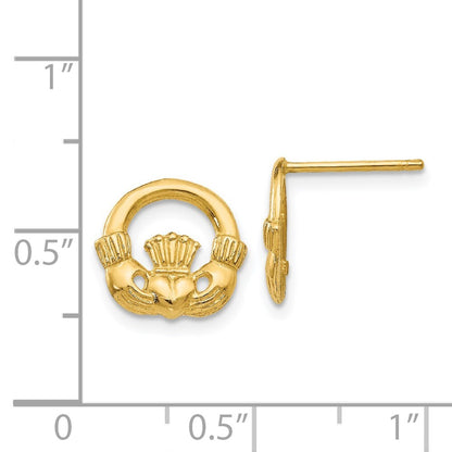 14k Yellow Gold Claddagh Stud Earrings Gift for Women