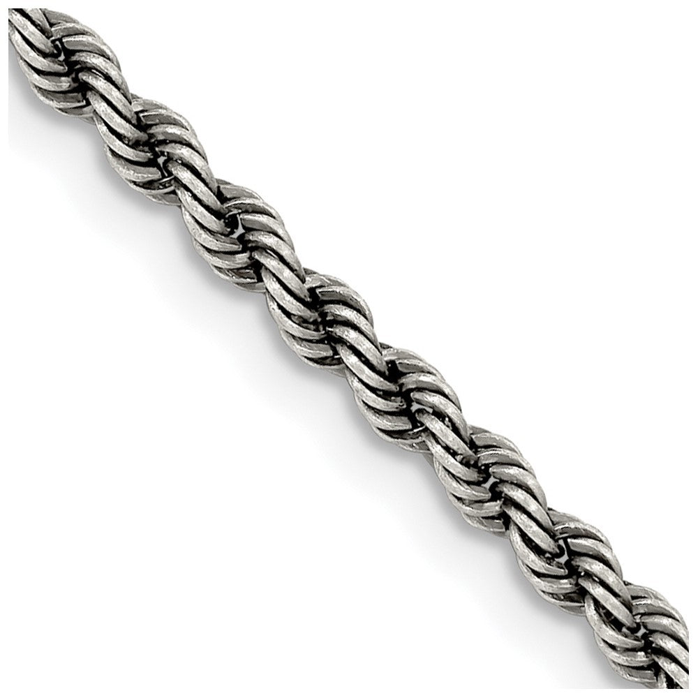 Sterling Silver Ruthenium-plated 2.9mm Rope Chain Necklace