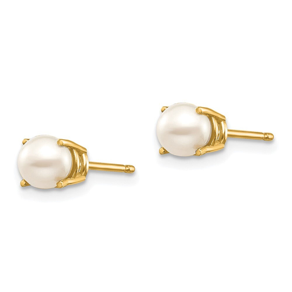 14k Yellow Gold 4.5mm Round June/FW Cultured Pearl Stud Earrings Gift for Women