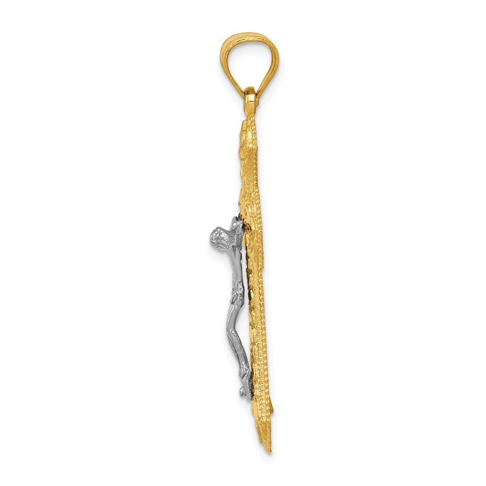 14k Two-tone Gold Diamond-cut Passion Crucifix Pendant for Women