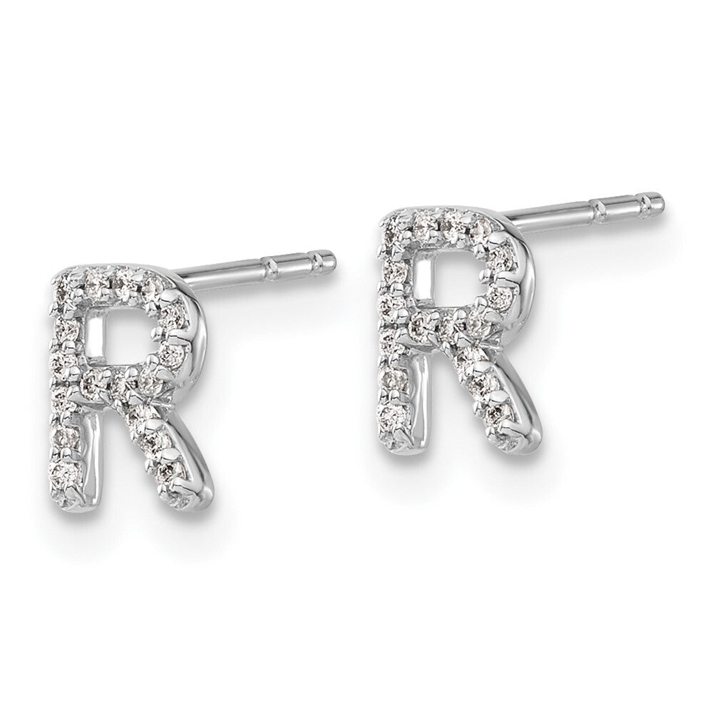 14k White Gold Diamond Initial R Stud Earrings