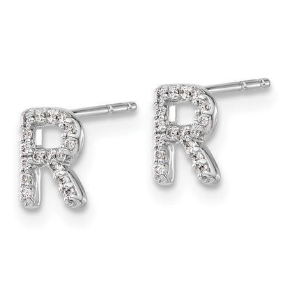 14k White Gold Diamond Initial R Stud Earrings