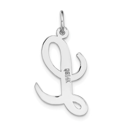14k White Gold Large Script Letter L Initial Charm Pendant for Women