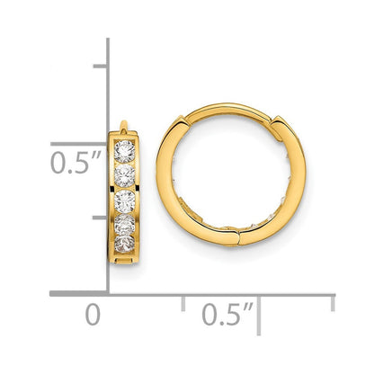14k Yellow Gold Round/Square Cubic Zirconia Reversible Hinged Hoop Earrings
