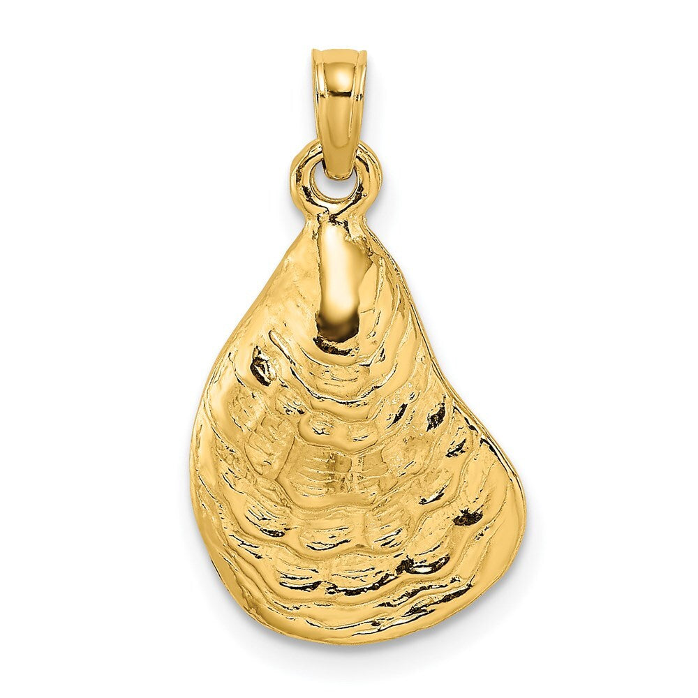 14k Yellow Gold Textured and Polished Oyster Shell Charm Pendant for Women