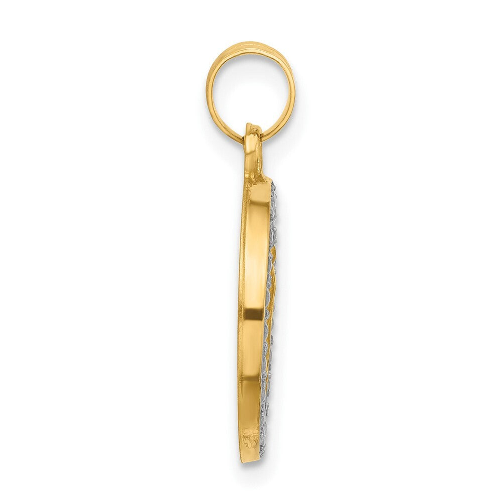 14k Yellow Gold and Rhodium Hollow Lady of Guadalupe Pendant for Women