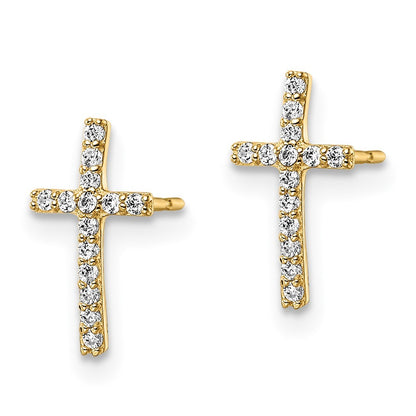 14k Yellow Gold CZ Cross Earrings