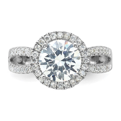Sterling Silver Rhodium-plated Halo 8mm Center Cubic Zirconia Ring Size 8